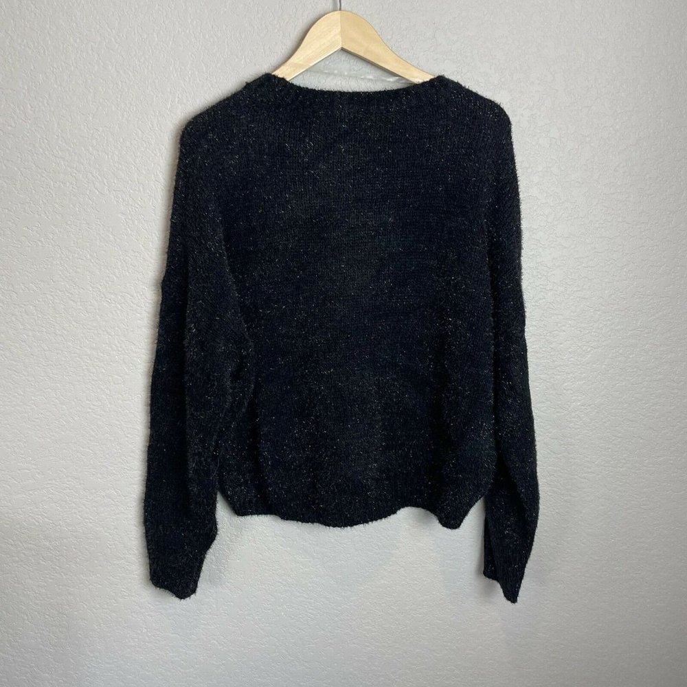 Woman Sweater Black Tinsel Long Sleeve Pullover Wild Fable Crew Neck Top Holiday - Picture 5 of 5